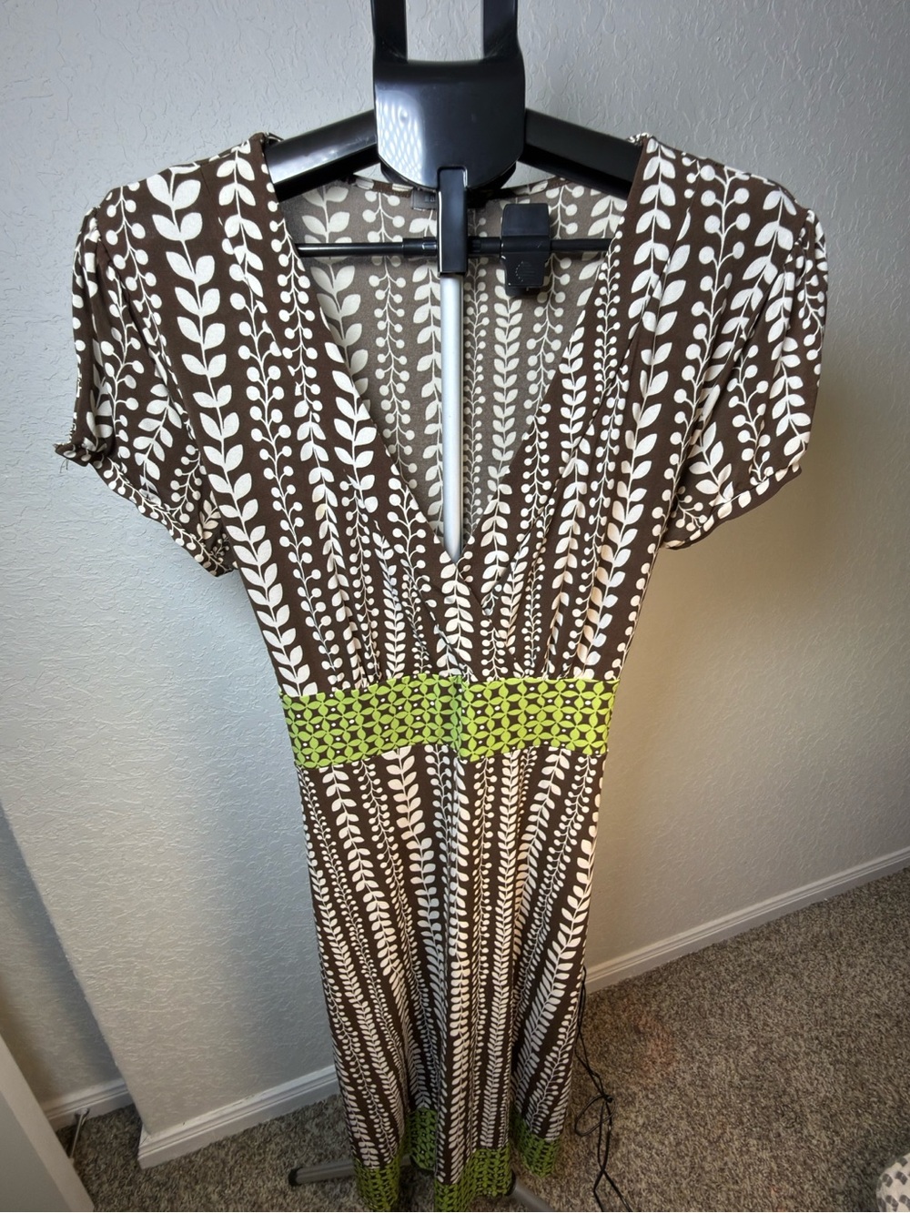 Apt. 9 Maxi Dress Brown Green Print Empire Waist Size M